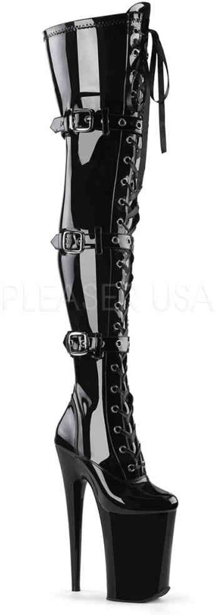 EU 35 = US 5 | INFINITY-3028 | 9 Heel, 5 1/4 PF Lace-Up Front Thigh High Boot, Side Zip